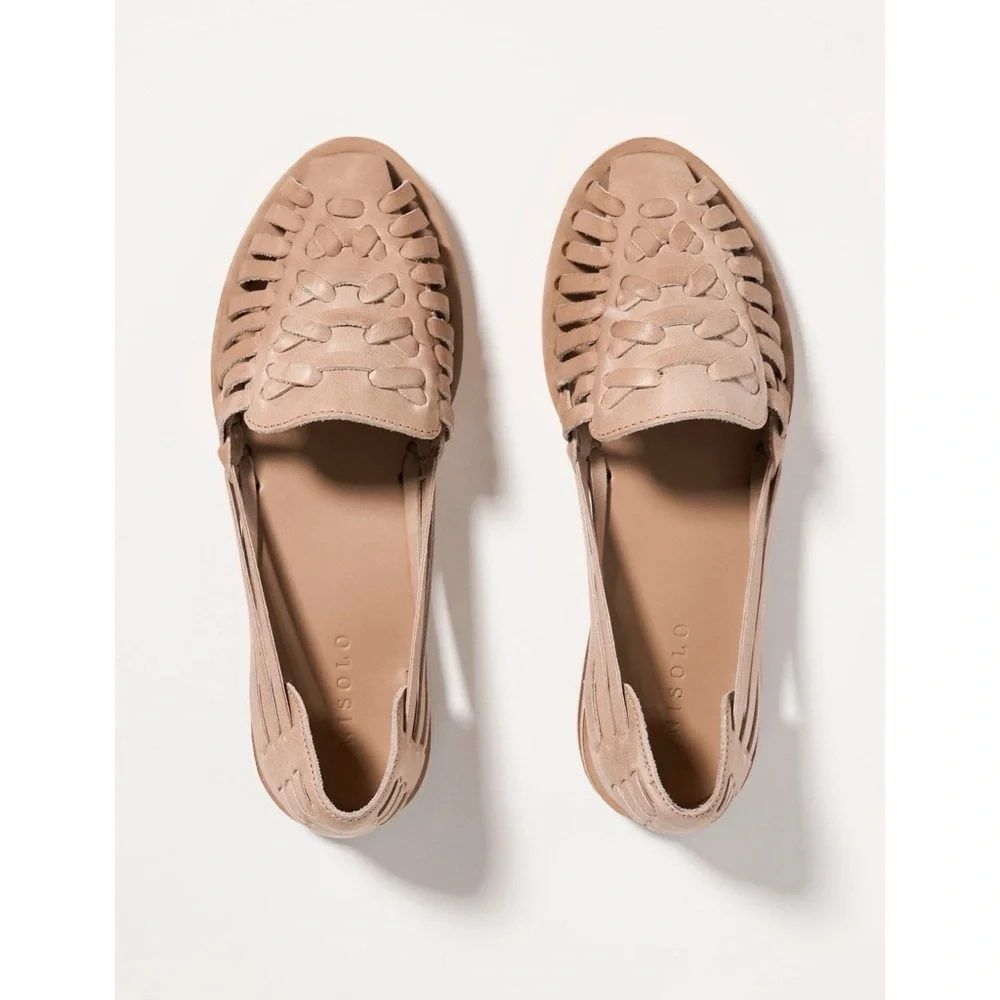Women's Woven Leather Flats - Nude - Picture 2 of 15